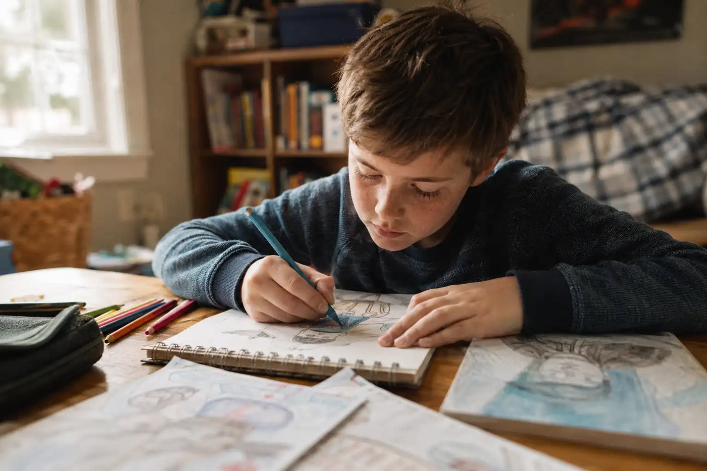 Un enfant concentré sur ses devoirs