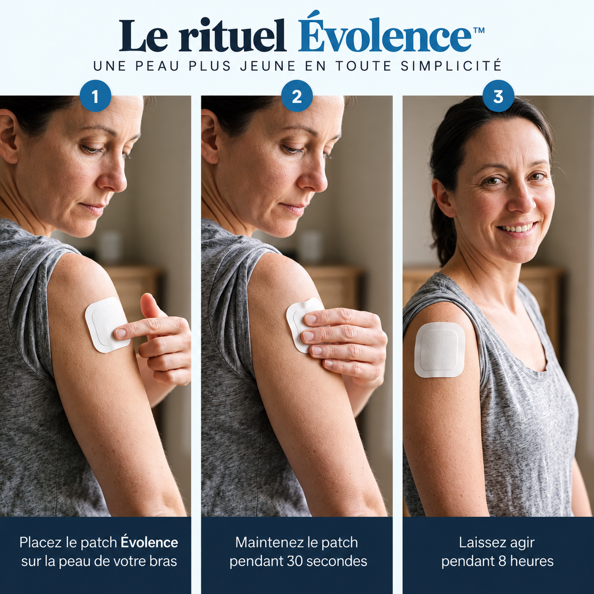 Évolence ™ Patch anti-âge 100 % naturel — un soutien transdermique continu, 24 h sur 24.